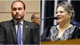 O vereador Carlos Bolsonaro e a deputada Joice Hosselman trocam farpas pelo Twitter, usando emojis de animais. Fotos - Câmara Municipal do Rio (esq) e Agência Câmara (dir.)